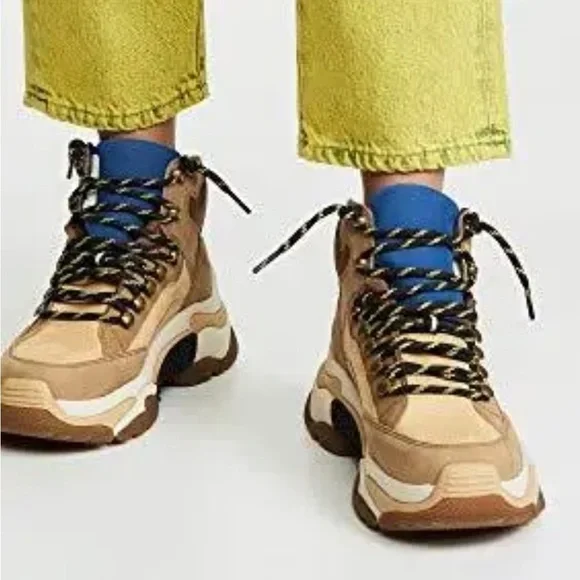 ASH Alpha Sneakers Tan and Blue Size 39 High lift Shoes Colour- Antelope - Picture 13 of 14